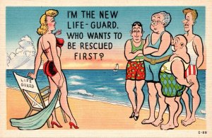 Humour Men Looking At New Lifeguard Who Wants To Be Rescued