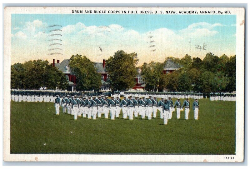 Annapolis Maryland Postcard Drum Bugle Corps Full Dress US Naval Academy c1938