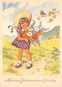 BG20725 girl with flower bird  geburtstag birthday  germany