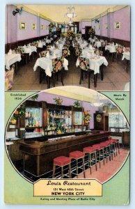 NEW YORK CITY, NY ~ Interior LOUIS RESTAURANT Italian Food c1940s Linen Postcard