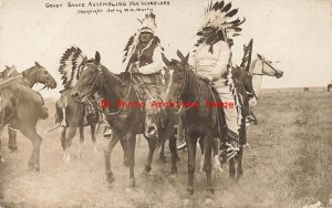 Native American Indians, RPPC, 101 Ranch, Crazy Snake Assembling His Warriors