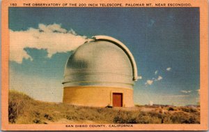 Vtg Escondido California CA Mount Palomar Observatory 1940s Linen View Postcard