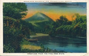Doubletop Mountain and Sourdnahunk Stream Greetings from Maine - pm 1941 - Linen