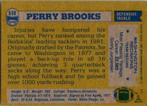 1982 Topps Football Card Perry Brooks Washington Redskins sk8963