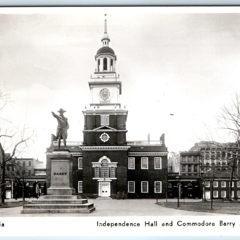 1936 Philadelphia, PA Indepedence Hall RPPC Commodore Barry Monument Photo A259