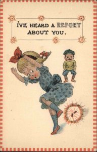 Pranks Boy Throws Fireworks at Little Girl Vintage Postcard