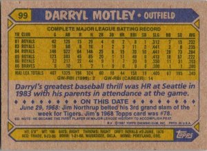 1987 Topps Baseball Card Darryl Motley Kansas City Royals sk18080