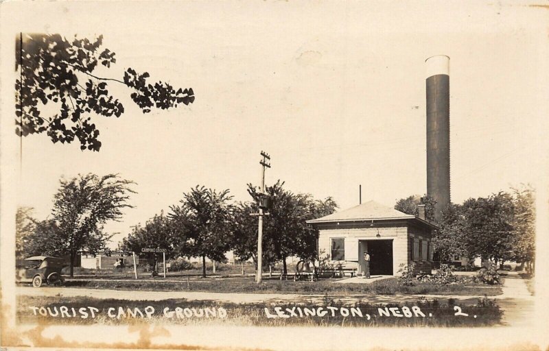 Lexington Nebraska~Tourist Camp Grounds~Stand Pipe Water Tower~Waddle~1929 RPPC 