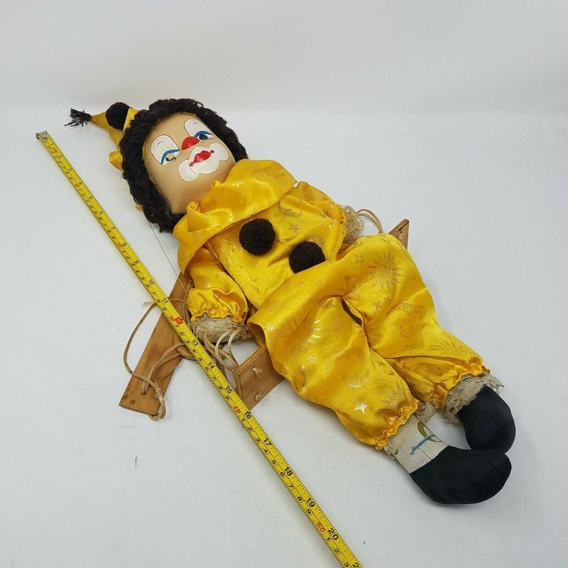 Vintage 1950's 1960's? Clown Marionette Puppet Painted Face Fabric Body