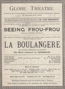 La Boulangere Comic Opera 1881 Victorian Globe Theatre Programme