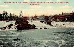 Maine Lewiston Falls Showing Pumping Station and City In Background