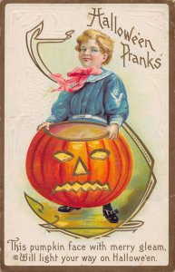 J78/ Halloween Postcard Holiday c1910 Jack-O-Lantern Boy 411