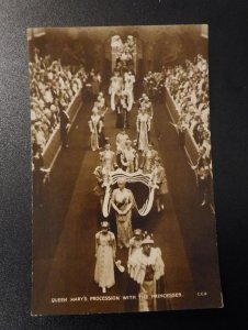 Mint England Royalty Postcard RPPC Queen Mary Procession with Princesses