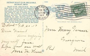 Detroit Boat Club Belle Isle Michigan 1917 postcard