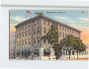 Postcard Hotel Edison Sunbury Pennsylvania USA