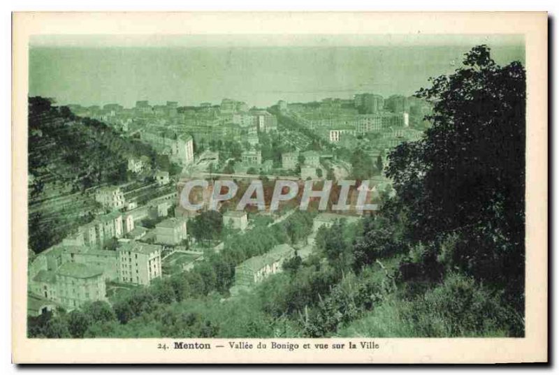 Old Postcard Valley of Menton Bonigo overlooking the City