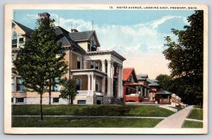 Fremont Ohio~Hayes Ave East View~Sidewalk~Residences~Porch~Columns~1921 Postcard