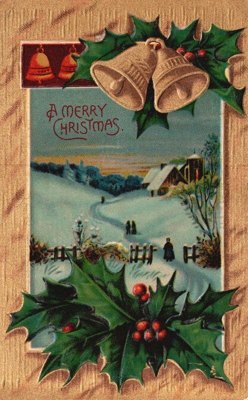 Vintage Postcard 1910's A Merry Christmas Holly Leaf Cherry Greetings & Wishes 