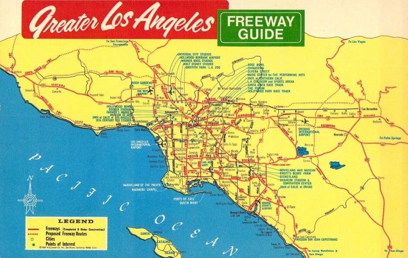 Chrome Era, Freeway Guide, Includes Route 66,  Los Angeles, CA,Old Postcard