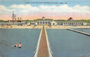 Gulfport Mississippi 1942 Postcard Yacht Club and Civic Center