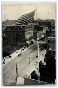 1910 East Fox Street Bridge Aurora Illinois IL US Flag Posted Postcard