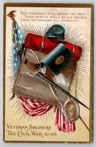 Patriotic American Civil War Veteran Soldiers Remembrance Gilded Postcard R21