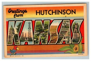 Vintage 1940's Curt Teich Comic Postcard Greetings From Hutchinson Kansas