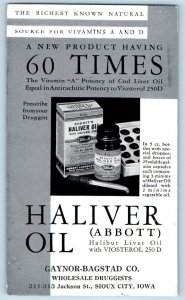 Sioux City Iowa IA Postcard Abbot's Haliver Oil Gaynor Bagstad Co. Inkblotter
