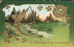 St Patrick's Day Harp Field and Stream Ireland c1910 Vintage Postcard