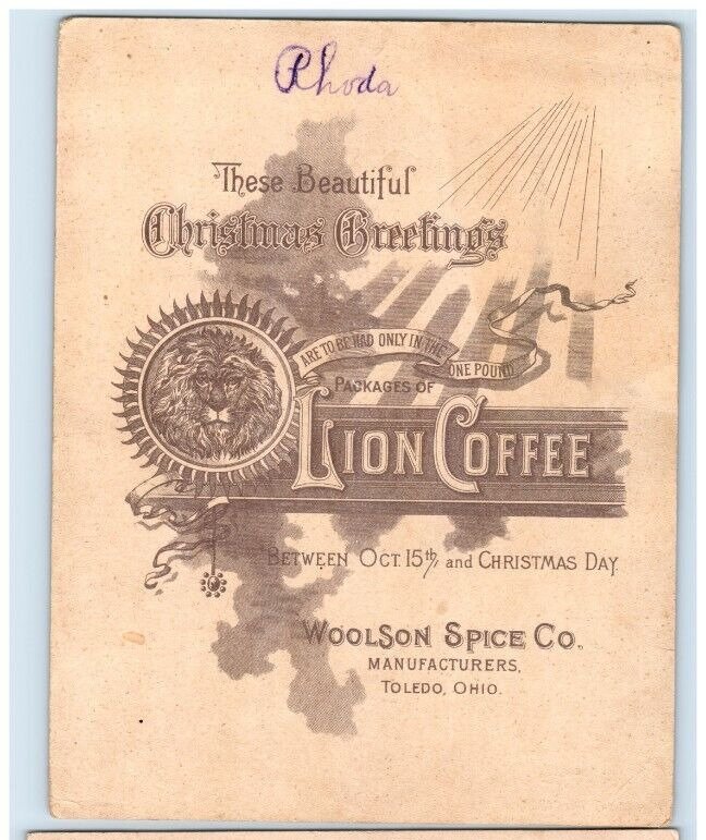 1890s Christmas Woolson Spice Co. Lion Coffee Children Sleeping Bells #6i