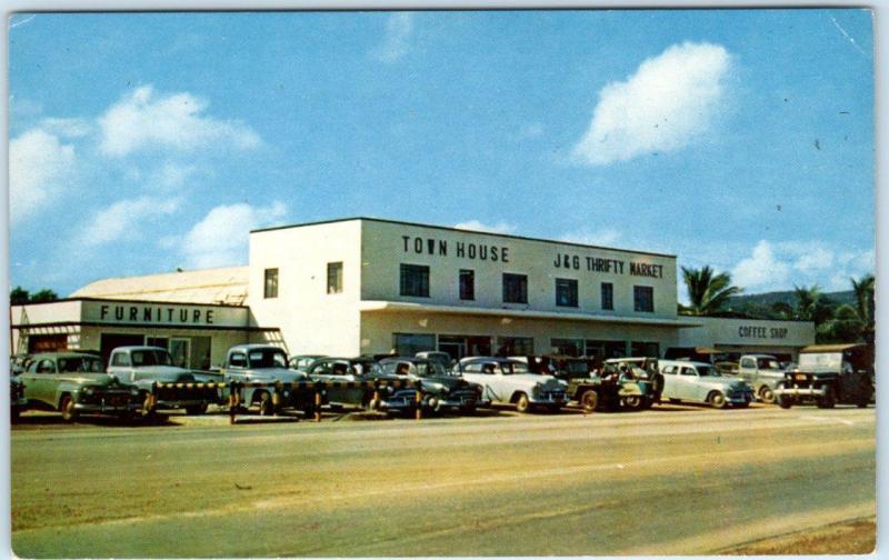 AGANA, GUAM   Roadside  TOWN HOUSE DEPARTMENT STORE  ca 1950s Cars  Postcard