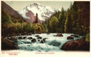 Vintage Postcard 1900's Lutschine Mit Jungfrau Mitteland Switzerland