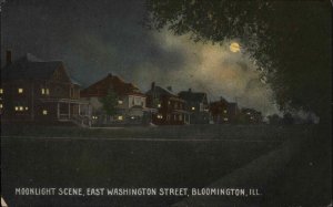 Bloomington Illinois IL East Washington Street in Moonlight c1910 Postcard