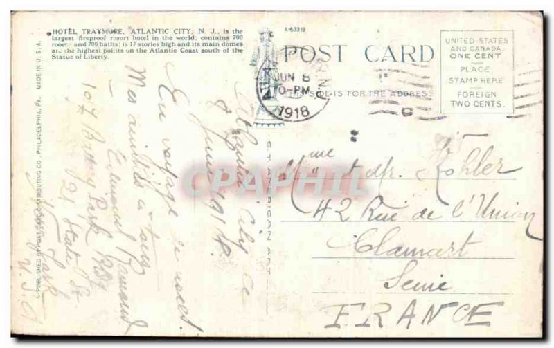 Postcard Old Traymore Hotel in Atlantic City