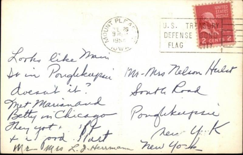 Mt. Pleasant IA Stores Cars on Square Real Photo Postcard United