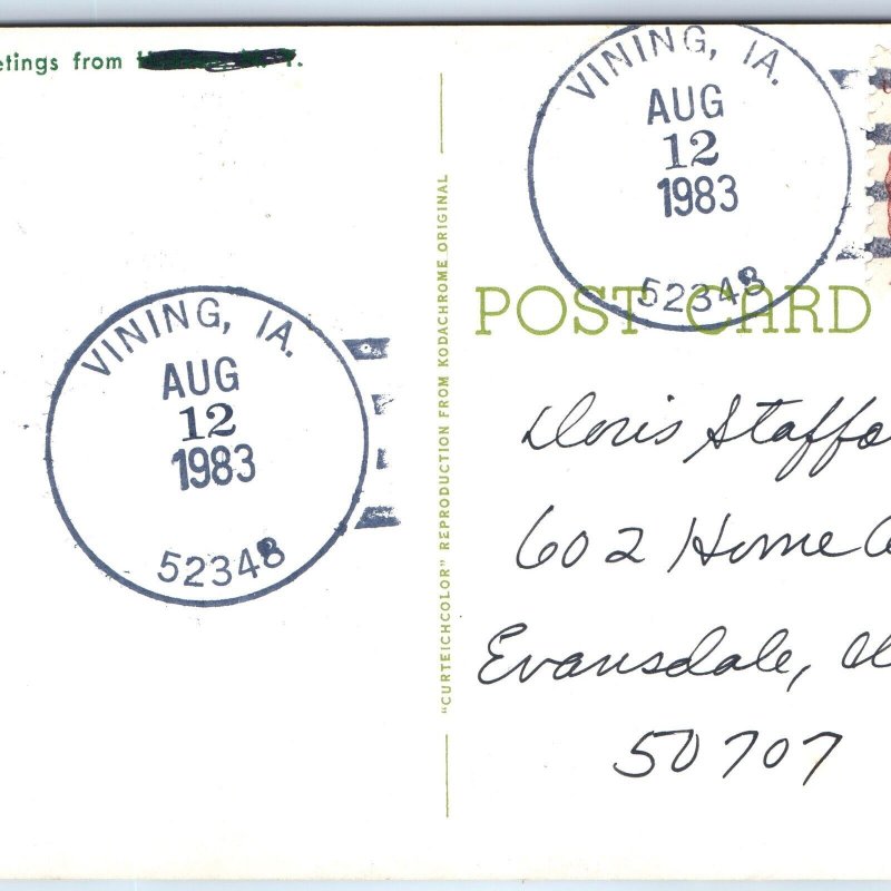 1983 Vining, IA Post Office Cancel Postcard Town USPO Postal History A268