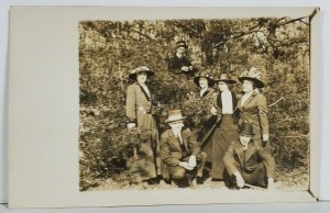 Real Photo Victorians Posing in The Shrubbery Men Women Postcard P12