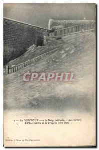 Old Postcard The Ventoux in Snow Observatory and the Chapel