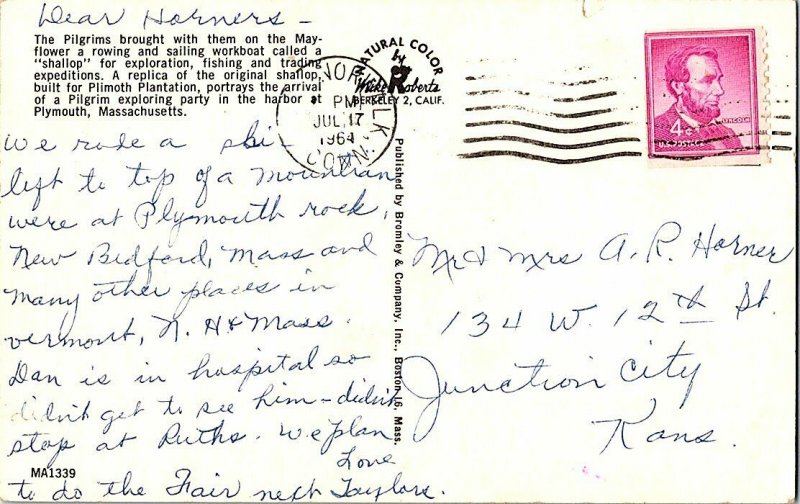 Replica of Original Shallop Plymouth Massachusetts Postcard Standard View Card