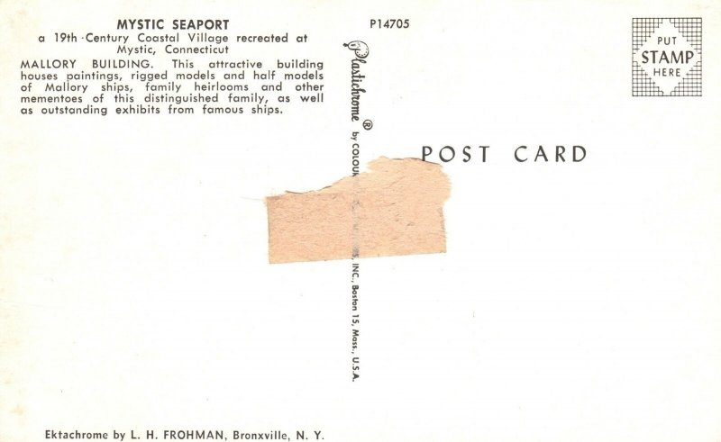 Vintage Postcard Mystic Seaport Mallory Building Outstanding Exhibit Connecticut