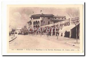 Morocco Meknes Old Postcard Avenue of the Republic and Municipal Services (Co...