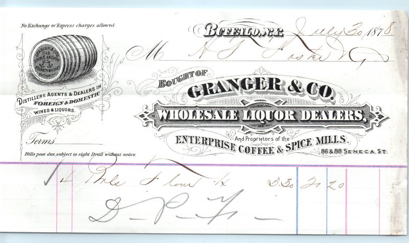 Buffalo NY Granger Double Anchor Whiskey Billhead New York