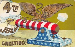 J62/ Patriotic 4th of July Fourth Postcard c1910 Cannon Eagle Boom 303