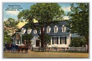 Vintage 1940's Postcard The Raleigh Tavern Horse & Buggy Williamsburg Virginia