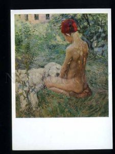 181082 RUSSIA boy with dog by Borisov-Musatov old postcard