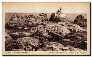 Old Postcard Island Brehat Vue Generale du Paon Lighthouse and Rocks