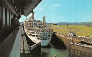 Panama  GATUN LOCKS Ship~Gates Closing PANAMA CANAL  Control Tower View Postcard