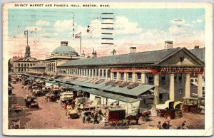 Boston Massachusetts MA, 1927 Quincy Market and Faneuil Hall, Vintage Postcard