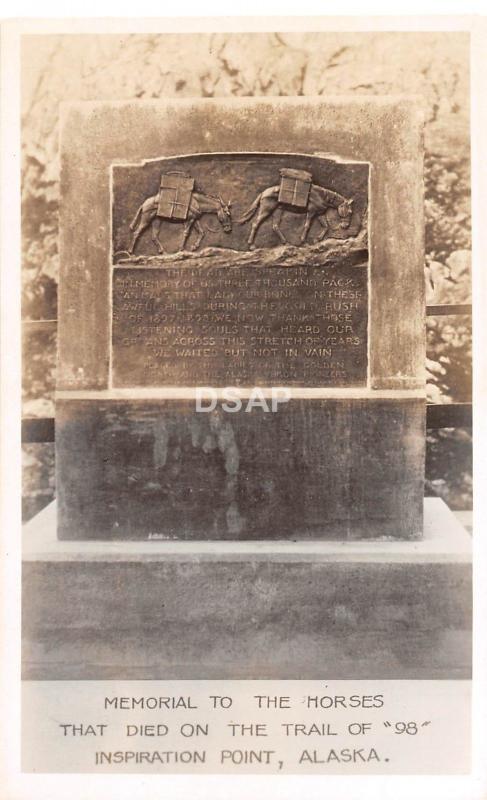 B92/ Inspiration Point Alaska AK Real Photo RPPC Postcard c40s Horse Memorial