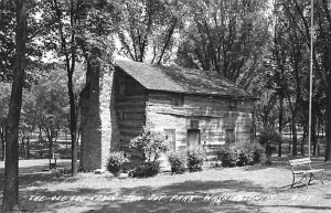 Old Log Cabin Sun Set Park, real photo Washington, Iowa  